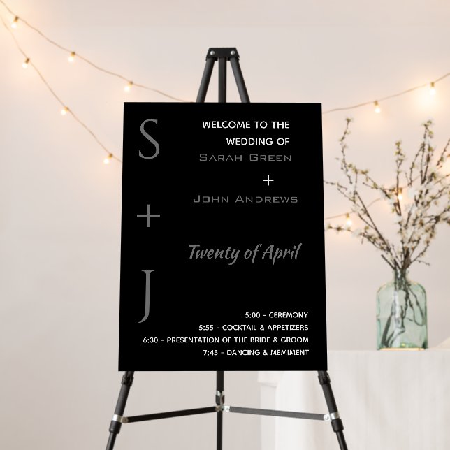 Elegant Black Wedding Ceremony Program Backdrop Foam Board (In Situ (Stand))
