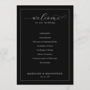 Elegant Black Wedding Ceremony Schedule Program