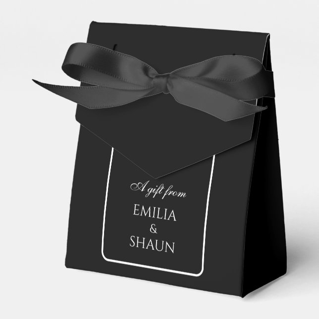 Elegant Black Wedding Favor Boxes with Bow (Front Side)