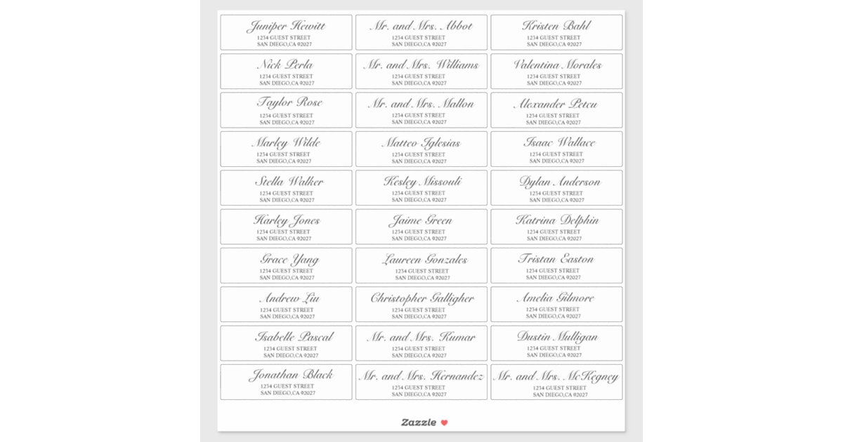 Elegant Black Wedding Guest Address Labels Zazzle