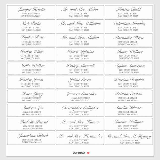 Elegant Black Wedding Guest Address Labels (Sheet)