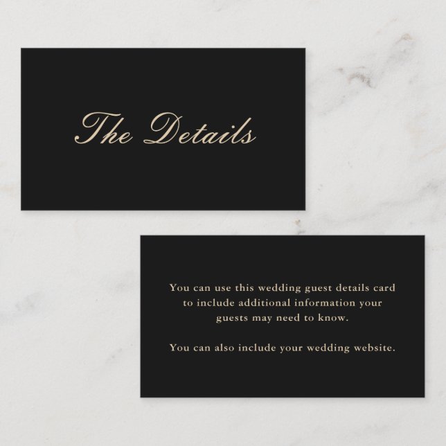 Elegant Black Wedding Guest Details Enclosure Card (Front/Back)
