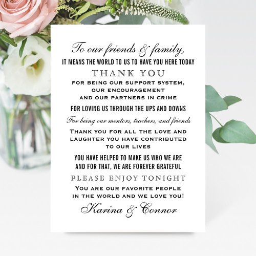 Elegant Black Wedding Guest Thank You Message Foam Board