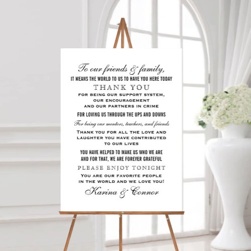 Elegant Black Wedding Guest Thank You Message Foam Board