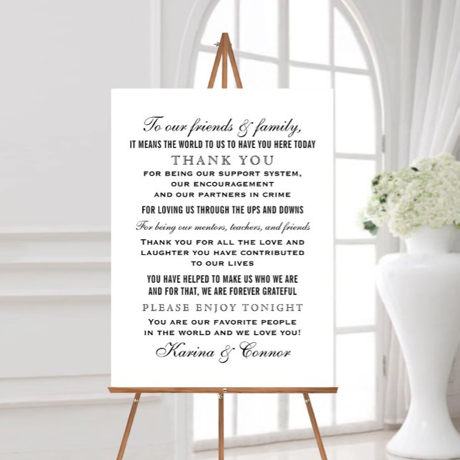 Elegant Black Wedding Guest Thank You Message Foam Board (Creator Uploaded)