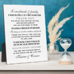 Elegant Black Wedding Guest Thank You Message Plaque<br><div class="desc">Custom "To our friends and family" thank you message tabletop display sign for wedding guests. A beautiful personalized touch for your reception entry or favor table. Classic black and white text design featuring a variety of different elegant font styles. The bride and groom names can be personalized at the bottom....</div>