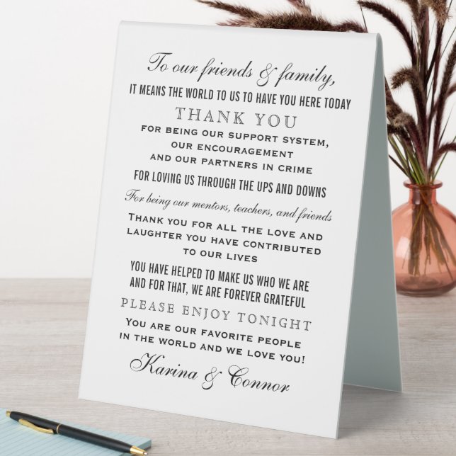 Elegant Black Wedding Guest Thank You Message Table Tent (In SItu (Table))