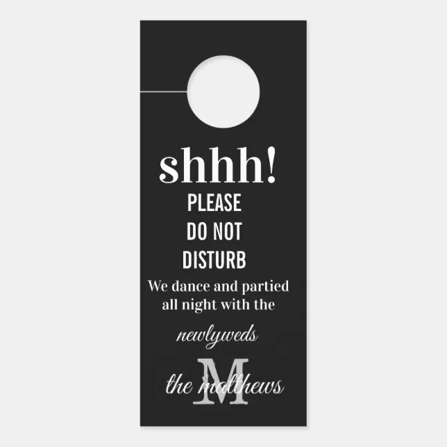 Elegant Black Wedding Hotel Do Not Disturb Door Hanger | Zazzle