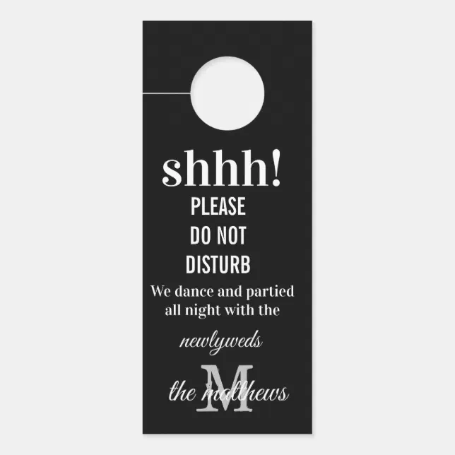Elegant Black Wedding Hotel Do Not Disturb Door Hanger | Zazzle