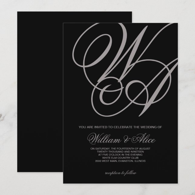 elegant black wedding invitation (Front/Back)