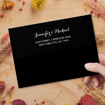 Elegant Black Wedding Invitation Pre Addressed 5x7 Envelope by iCoolCreate at Zazzle