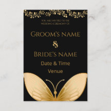 Elegant Black Wedding Invite with Gold Butterfly