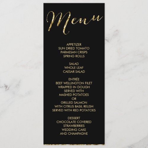 Elegant Black Wedding Menu Gold Foil