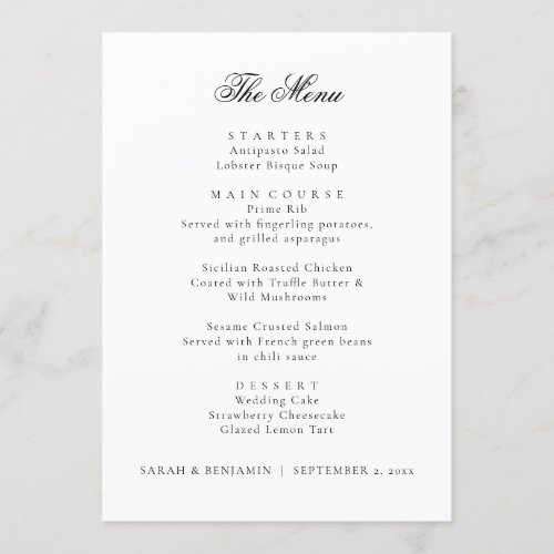 Elegant Black Wedding Menu  Reception Thank You