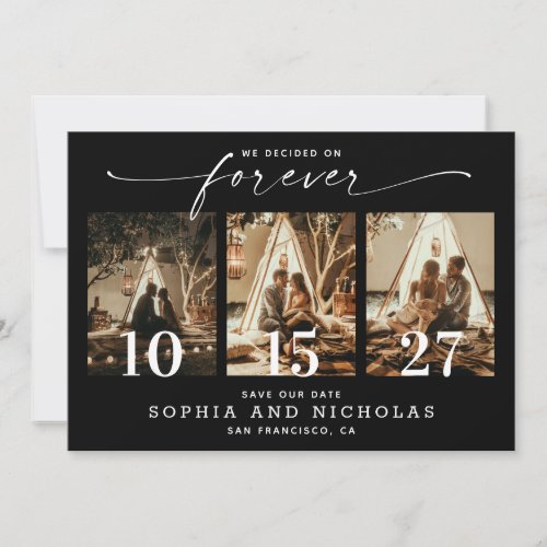 Elegant Black Wedding | Modern Chic Three Photo Save The Date