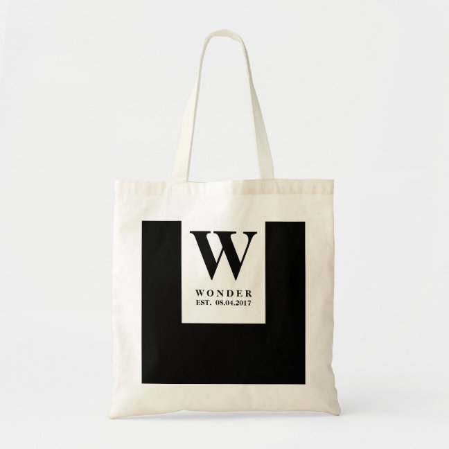 Elegant Black Wedding Monogram | Minimalist Couple Tote Bag