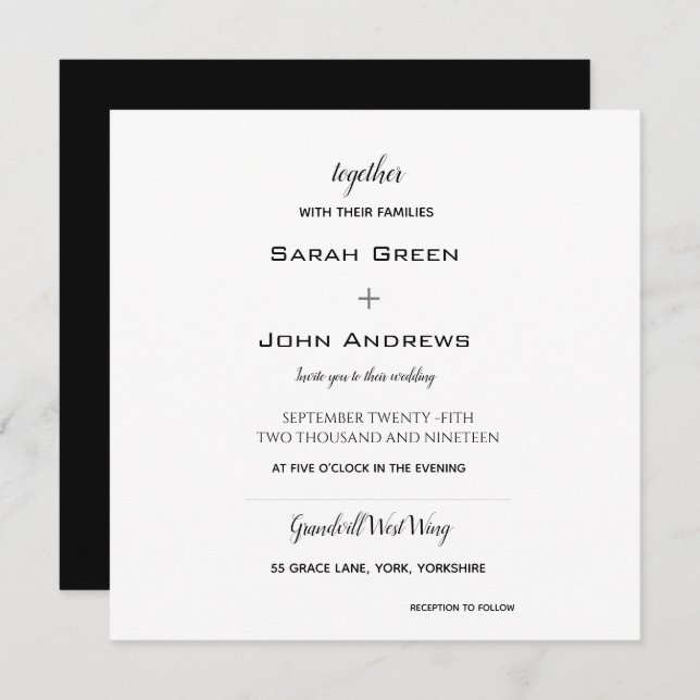 Elegant Black Wedding Monogram Square Invitation (Front/Back)