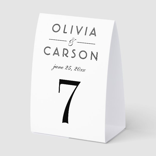 Elegant Black Wedding Monogram Table Number Paper Table Tent (Front)