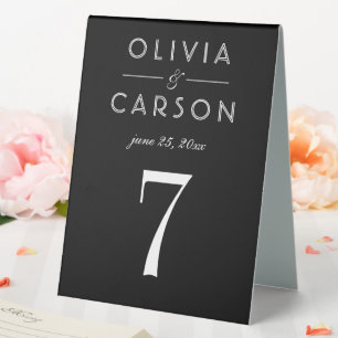 Elegant Black Wedding Monogram Table Number Table Tent