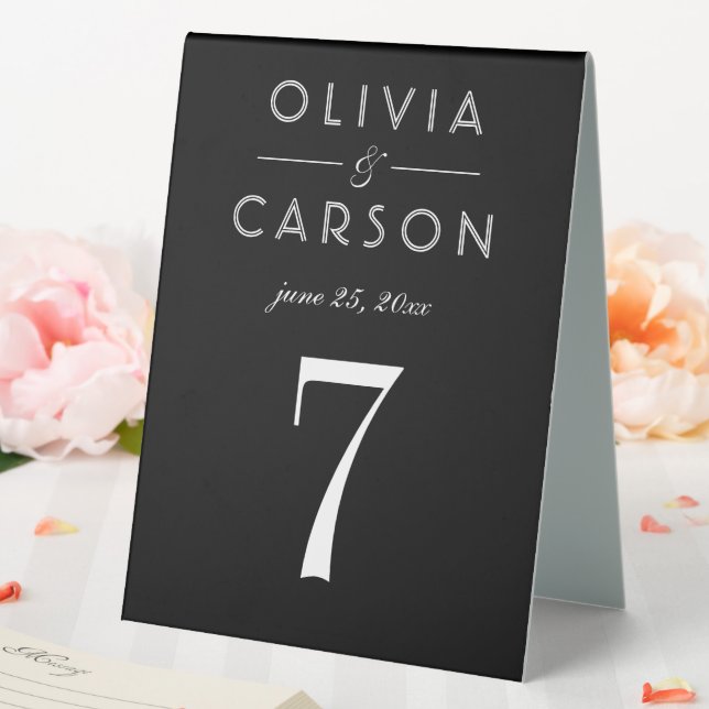 Elegant Black Wedding Monogram Table Number Tent (In SItu (Wedding))