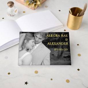 Elegant Black Wedding Photo Foil Guest Book