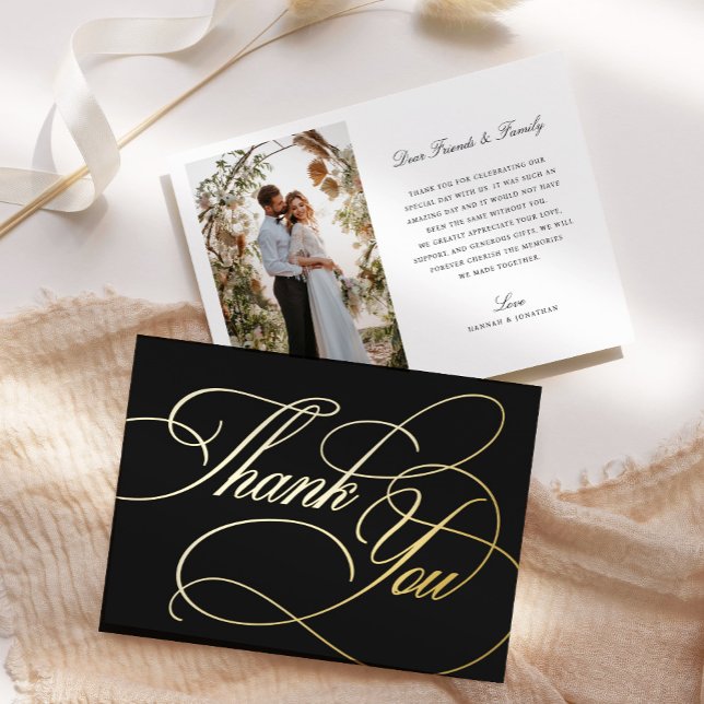 Elegant Black Wedding Photo Thank You Foil Invitation (Creator Uploaded)