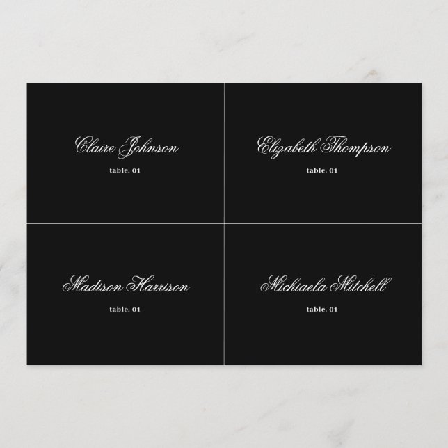 Elegant Black Wedding Place Card DIY (Front)