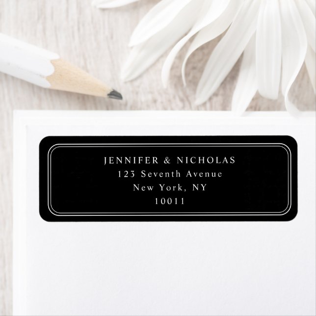 Elegant Black Wedding Return Address Label (Insitu)