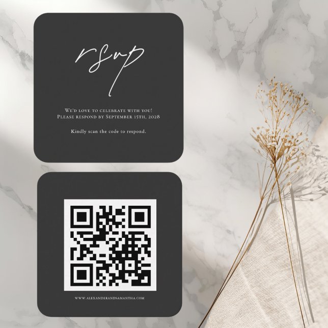 Elegant Black Wedding RSVP Card with QR Code (Creator Uploaded)