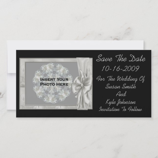 Elegant Black Wedding Save The Date Photo Card (Front)
