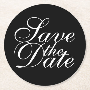 Elegant Black Wedding Save the Date Round Paper Coaster