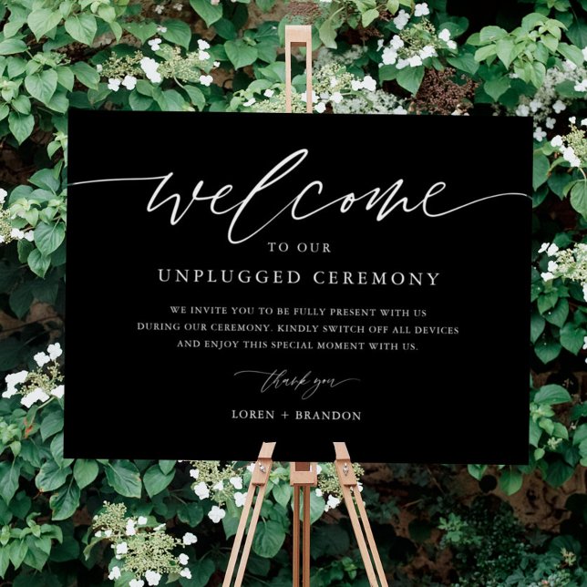 Elegant Black Wedding Unplugged Ceremony Sign (Creator Uploaded)