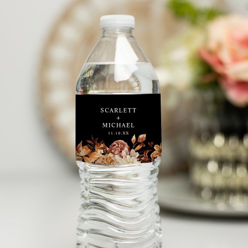 Elegant Black Wedding Water Bottle Label