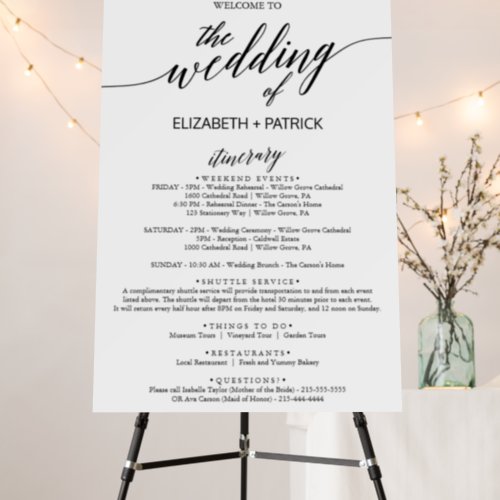 Elegant Black Wedding Welcome and Itinerary  Foam Board
