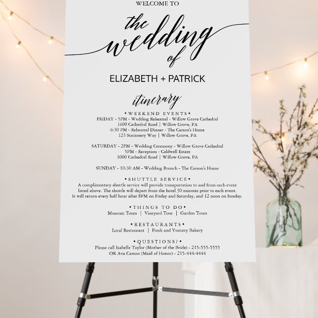 Elegant Black Wedding Welcome and Itinerary  Foam Board (In Situ (Stand))