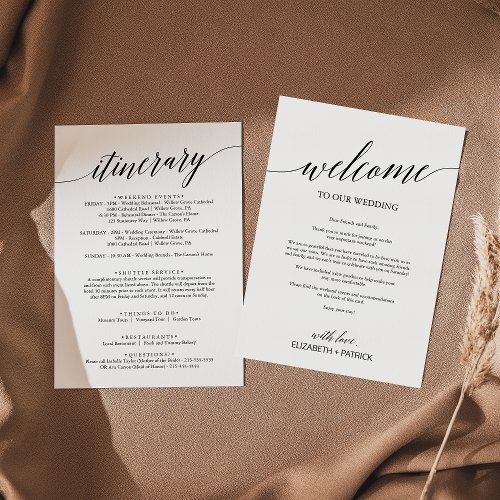 Elegant Black Wedding Welcome Letter  Itinerary