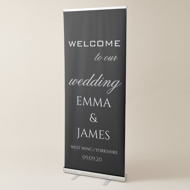 Elegant Black Wedding Welcome Retractable Banner (3/4)