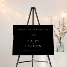 Elegant Black Wedding Welcome Sign Botanical