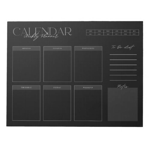 Elegant Black Weekly Planner Notepad