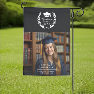 Elegant Black Welcome Photo Graduation Celebration Garden Flag