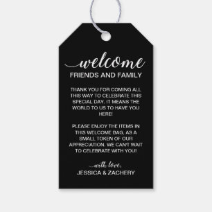 Elegant Black Welcome To Wedding Gift Basket Bag Tags