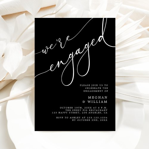 Elegant Black Were Engaged Engagement Party Invitation