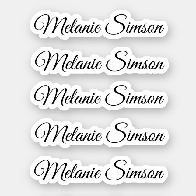 Elegant black whimsical script personalized name sticker (Front)