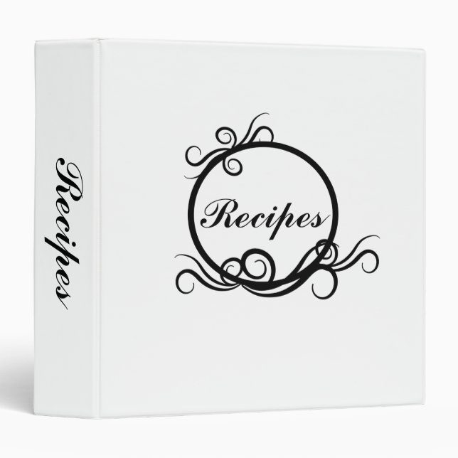 Elegant Black & White- 1 1/2" Recipe Binder (Front/Spine)