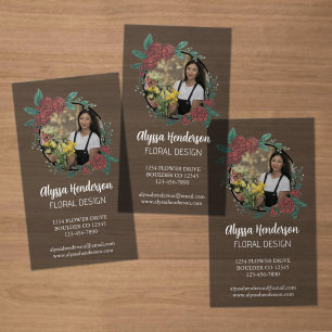 Elegant Black & White 1 Photo Floral Designer Clear Business Cards