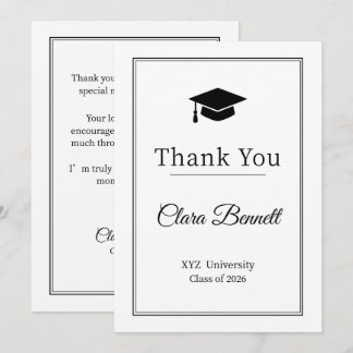 Elegant Black & White 2026 Grad Thank You Card