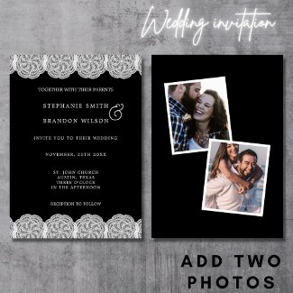 Elegant Black & White 2 Photo Lace Wedding