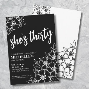 Elegant Black White 30th Birthday Party Invitation