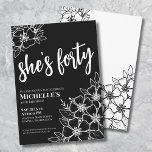 Elegant Black White 40th Birthday Party Invitation<br><div class="desc">Elegant Forty Black White 40th Birthday Party Invitation. A fun but elegant 50th birthday party invitation with girly black and white flowers for the young at heart. A playful flower pattern frames a script typography "she's forty" mixed with a more classic serif font. Celebrate forty years of life with this...</div>
