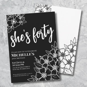 Elegant Black White 40th Birthday Party Invitation